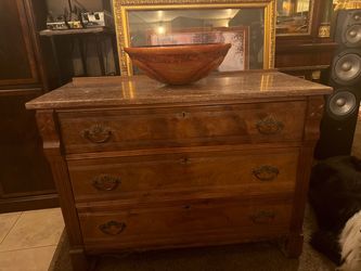 Antique 1900s Marble-Top Commode Dresser & Designer Art Glass Vessel Sink Vanity Combo