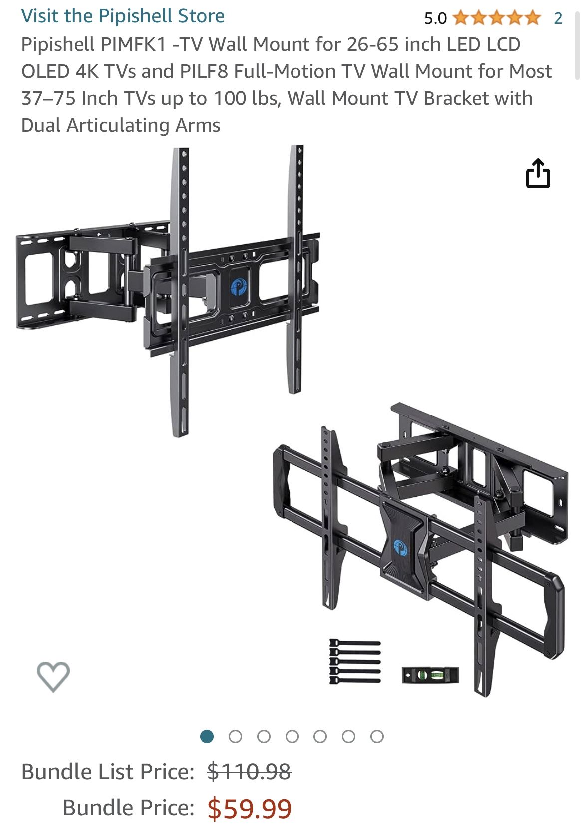 Pipishell PIMFK1 -TV Wall Mount for 26-65 inch LED LCD OLED 4K TVs and PILF8 Full-Motion TV Wall Mount for Most 37–75 Inch TVs up to 100 lbs, Wall Mou