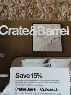 CRATE AND BARREL 15% OFF ENTIRE PURCHASE COUPON