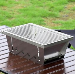 Brand New Foldable Stainless Steel BBQ Grill Portable Charcoal Stove Camping Tailgating Picnic Beach Travel Outdoor