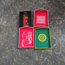 Handpainted Wooden Trays ( Set Of 4 ) 