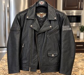 Harley-Davidson Genuine Leather Skull Flame Motorcycle Jacket Men’s XL – Excellent Condition”