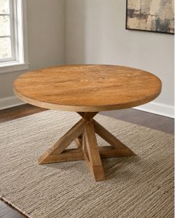 Pottery Barn Benchwright Honey Oak Round Pedestal Dining Table
