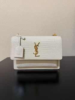 YSL White Crocodile embossed leather