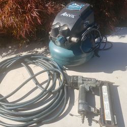 Small Air Compressor with Hose and Finishing Nailer 