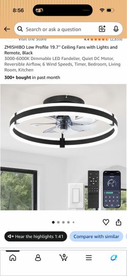 Low Profile 19.7'' Ceiling Fans with Lights and Remote, Black