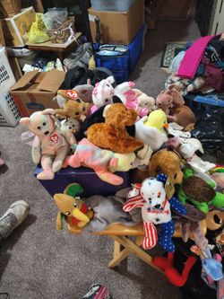 Ty babies and assorted stuffed animals