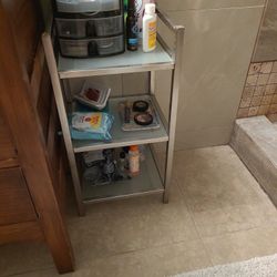 Metal Shelving Table With Frosted Glass Shelves