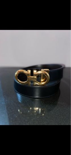 Ferragamo Reversible Two-Tone Leather Belt – Gold Double-Loop Buckle – Size 34