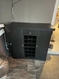 Black Wood Bar Cabinet with Wine Rack