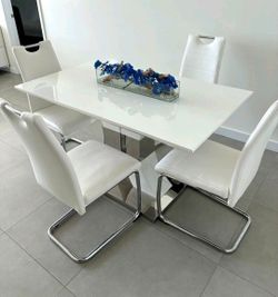 White Dining Table Set With 4 Chairs NEW Dining Set 5 Pcs