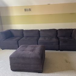 Brown Couch Fabric 4 Pieces And Leg Rest 