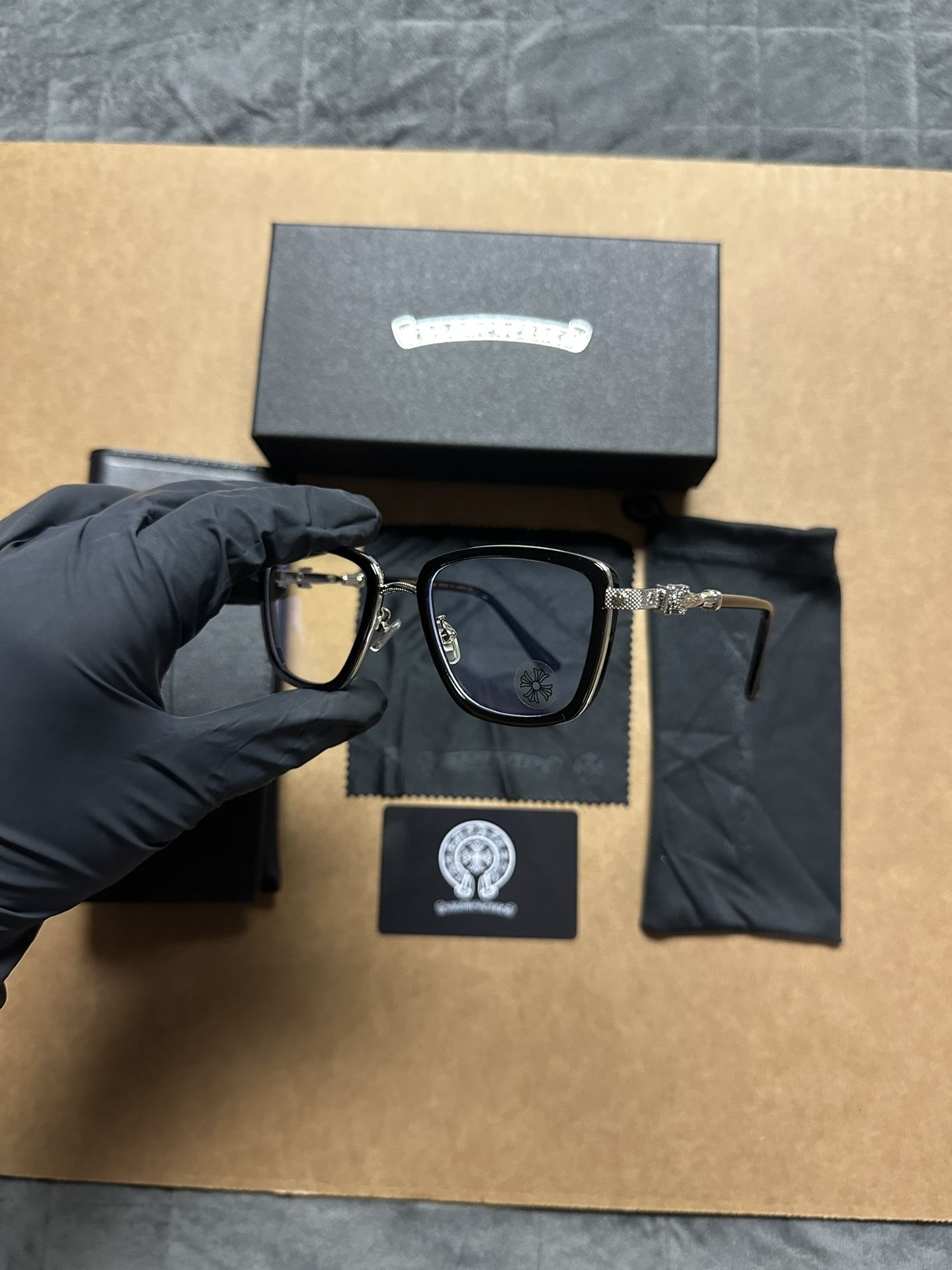 NEW* Chrome Hearts Black and Silver Metal Blue light Glasses
