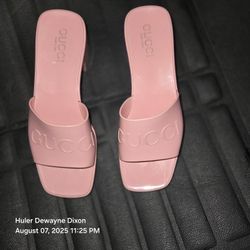 Gucci Rubber Logo Platform Slide Pink Sandal Size EU 37 US 7