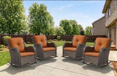 Set of 4 Wicker Outdoor Rocking Chairs patio furniture patio set ☑️🆕