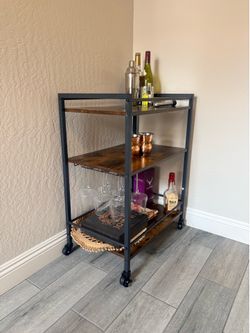 Rustic Brown Barcart with Wheels