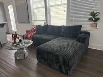Dark Gray Corduroy Sectional Sofa with Chaise