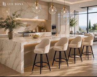 Set of 3 | 360° Swivel EEVEE Series Counter Height Bar Stools | 26.5” | Linen Fabric | Line