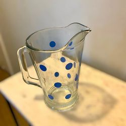 1950's Libbey MCM Blue Polka Dotted Glass Serving Pitcher