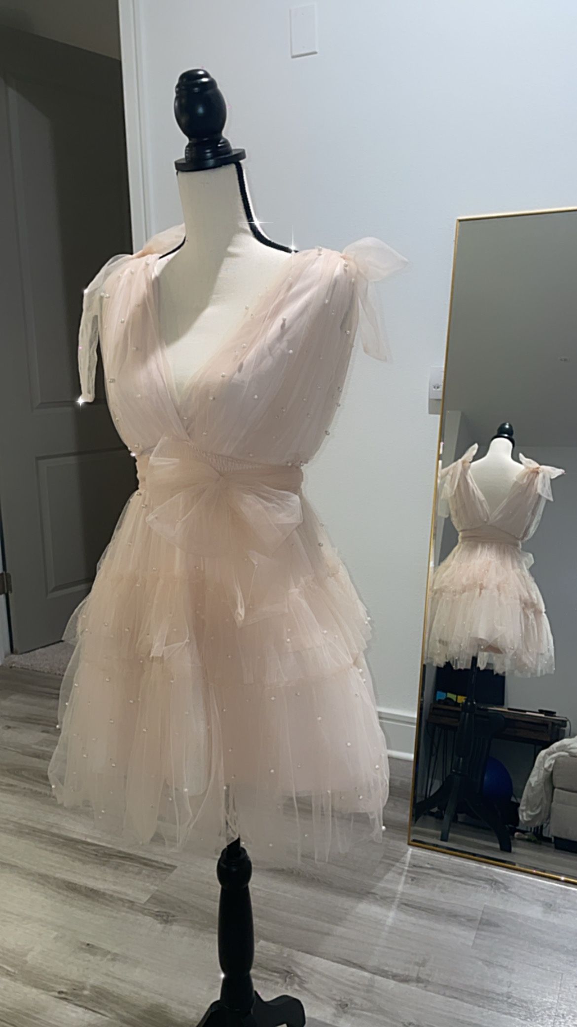 Tulle and Pearl Tiered Mini Dress S