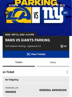 Los Angeles Rams vs Giants Parking $80