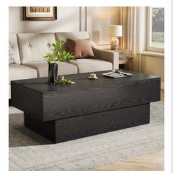 Tribesigns 55-Inch Wooden Coffee Table, Modern Rectangular Tea Table, Large Center Table for Living Room, Reception Room, Black