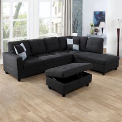 Dark Gray Sectional Sofa Set And Ottoman