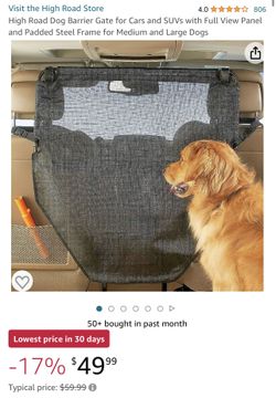 High Road Dog Barrier Gate for Cars and SUVs with Full View Panel and Padded Steel Frame for Medium and Large Dogs