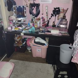Black Vanity Desk with Glass Top