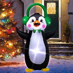 4 Foot Christmas Inflatable Penguin with Headphones Indoor Outdoor Decoration Christmas Yard