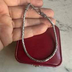925 Sterling Silver Byzantine link bracelet,  8.5 in . , marked 925, hook closure, Bali designed caps