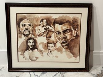 BOXING CHAMPION LEGENDS AND GREATS BEAUTIFULLY FRAMED PAINTING ALI, TYSON, FOREMAN, HAGLER, LEONARD
