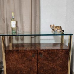 Burl Wood and Brass Server Dry Bar Cabinet or Sideboard by Century Furniture Co.

