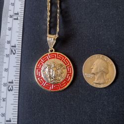 24" Gold Plated Roman Coin Pendant With Chain Set