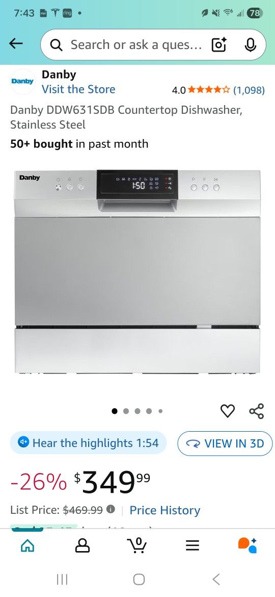 Brand NEW Danby DDW631SDB Countertop Dishwasher