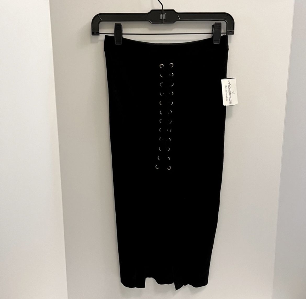 New With Tag Windsor Black Midi Lace Up Slit Pencil Skirt Size SMALL
