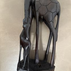 Vintage Giraffes Wooden Statue