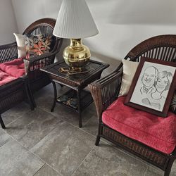 2 Wicker Chairs, Table & Ottoman 