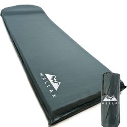 WELLAX Sleeping Pad - Foam Camping Mat, Fast Air Self-Inflating Insulated Durable Mattress for Backpacking, Traveling and Hiking - Ultrathick All-Weat