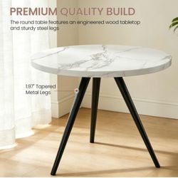 Modern 35" Round White Dining Table for 4 (Space Saving)