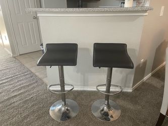 Set of 2 Black Bar Stools Adjustable & Swivel Padded with Chrome Base Footrest