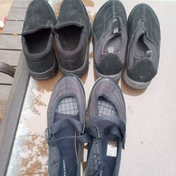 Three Pair Women's Size 7.5 Black Loafer Shoes