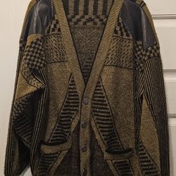 Handmade Sweater From Ecuador with Leather on Shoulder Men's Large Sweater - New