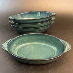 4 Denby England Greenwich Baking Dishes Lot Set Stoneware Green Serving 1990's