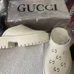 White Gucci Platform Slides