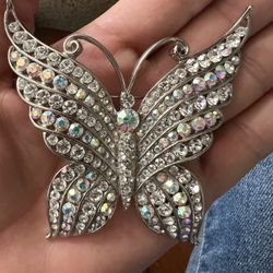 Large Rhinestone butterfly brooch $15