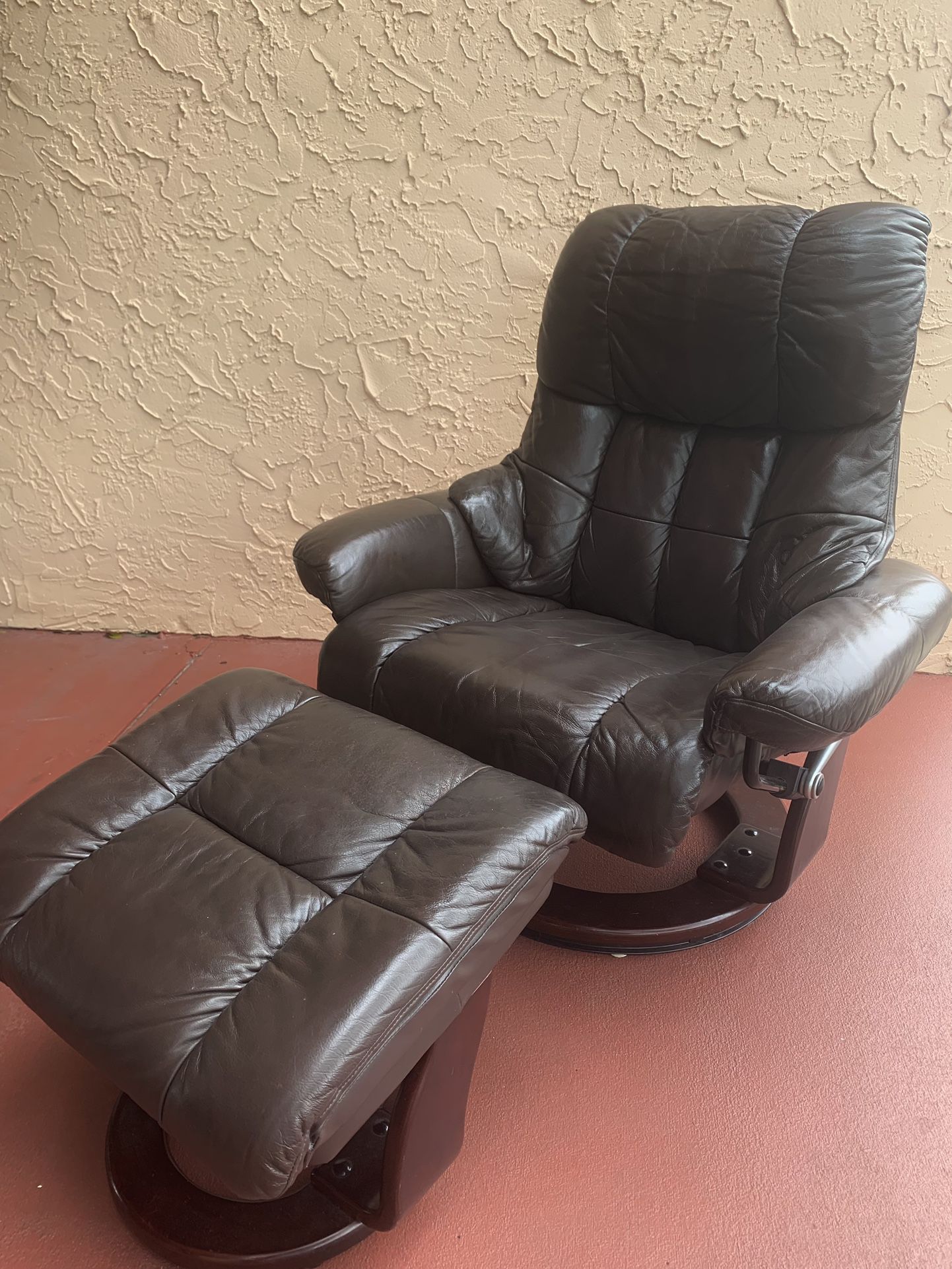 Brown Leather Chair And ottoman