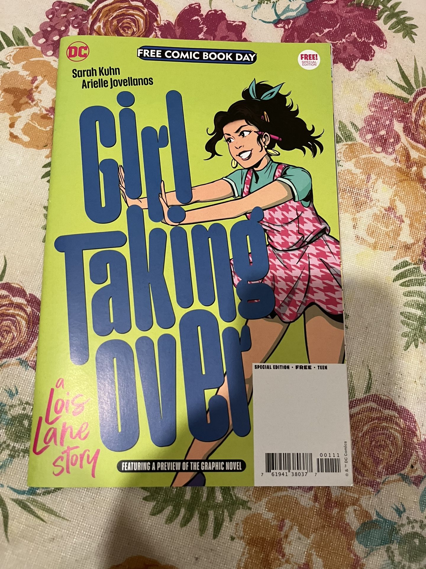 Girl Talking Over Comic Book DC