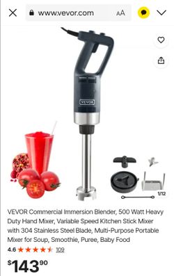 VEVOR Commercial Immersion Blender, 500 Watt Heavy Duty Hand Mixer, Variable Speed Kitchen Stick Mixer with 304 Stainless Steel Blade, Multi-Purpose P
