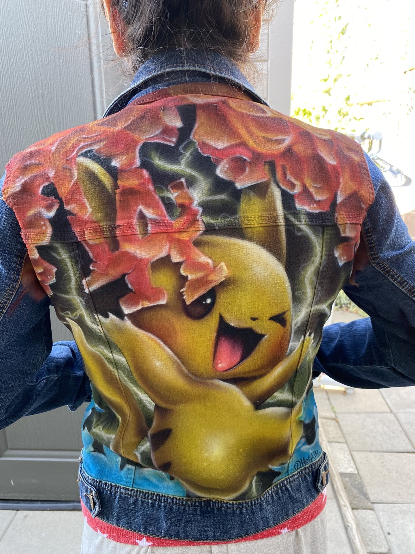 Jean Jacket With Custom Air Brushed Pokémon Pikachu